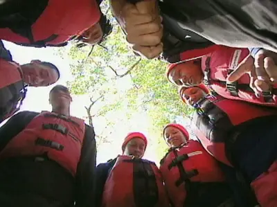 Bow Your Heads - Before their trip down the river, the housemates bow their heads and ask for protection. Good idea.