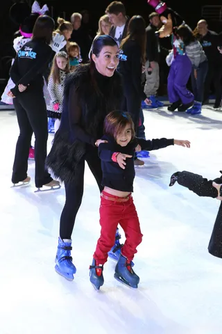 Kardashians on Ice - Kourtney Kardashian and son Mason Disick attend a skate party premiere of Disney on Ice Presents &quot;Rockin' Ever After&quot; at the Staples Center in Los Angeles. (Photo: Ari Perilstein/Getty Images for Feld Entertainment)