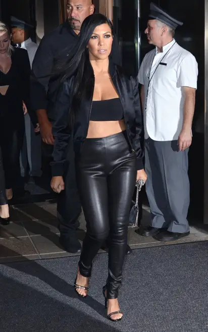 Kourtney Kardashian: Satin Nude Crop Jacket and Pants