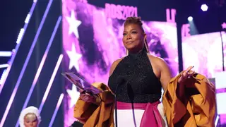 LOS ANGELES, CALIFORNIA - JUNE 27: Queen Latifah accepts the Lifetime Achievement BET Award onstage at the BET Awards 2021 at Microsoft Theater on June 27, 2021 in Los Angeles, California. (Photo by Bennett Raglin/Getty Images for BET)