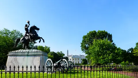 White House and Andrew Jackson Equestrian Statue  view from Lafayette Square, Washington DC