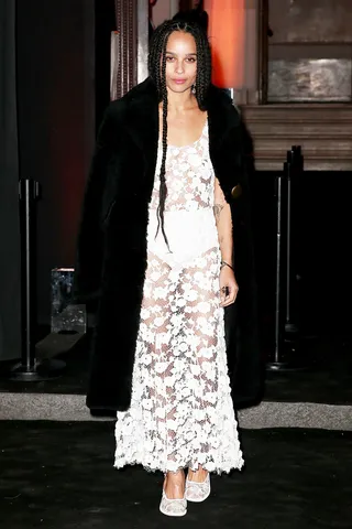 Zoe Kravitz - Zoe rocked this lace dress for Alexander Wang for Balenciaga's show and took it straight from the runway to Vogue's afterparty.(Photo: Pierre Suu/Getty Images)