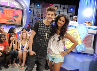Got It - Justin Bieber and Rocsi Diaz at 106 &amp; Park, June 22, 2012. (Photo: John Ricard / BET)