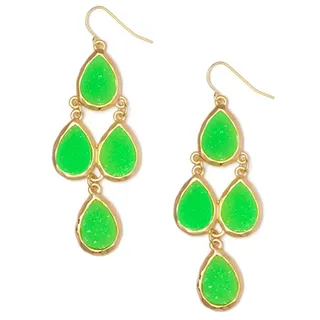 Lime Druzy Cascade Earrings - Make a shocking statement in your elegant ensemble with these gorgeous neon-green earrings.&nbsp;  (Photo: Courtesy of Bauble Bar)