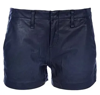Just Enough Edge - Rag &amp; Bone’s Portabello navy leather shorts have a rugged vibe that call for a cropped denim vest. Pair them with pitch black aviators and lots of attitude.&nbsp;(Photo: Courtesy Rag &amp; Bone)