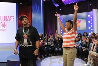 Hands Up - : DJ Lyve hypes the crowd at 106 &amp; Park, June 18, 2012.  (Photo: John Ricard / BET).