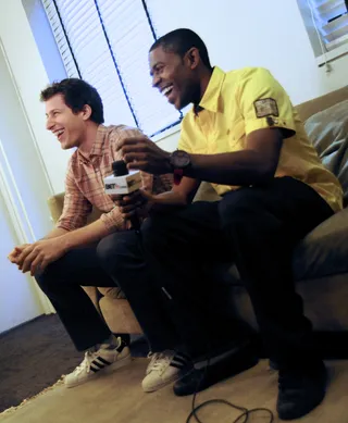 Too Funny - Andy Samberg talks to John Reed from BET.com backstage 106 &amp; Park, June 14, 2012. (Photo by: Dane Delaney / BET)