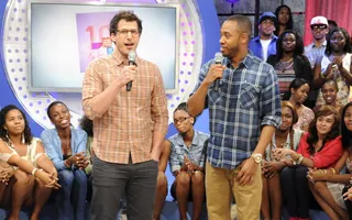 Super - Andy Samberg and Terrence J on 106 &amp; Park, June 14, 2012. (Photo by: Dane Delaney / BET)