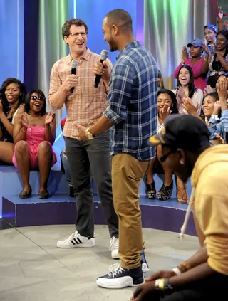 Funny - Andy Samberg and Terrence J on 106 &amp; Park, June 14, 2012. (Photo by: Dane Delaney / BET)
