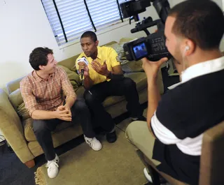 Got This - Andy Samberg talks to John Reed from BET.com backstage 106 &amp; Park, June 14, 2012. (Photo by: Dane Delaney / BET)