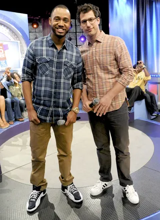 Superstars - Andy Samberg and Terrence J on 106 &amp; Park, June 14, 2012. (Photo by: Dane Delaney / BET)