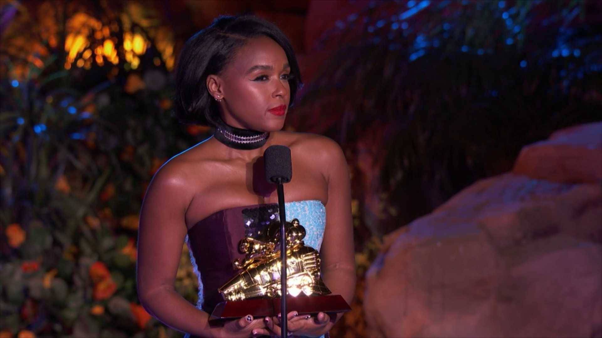 Janelle Monáe Accepts the Spirit of Soul Award at the BET Soul Train Awards 2023.