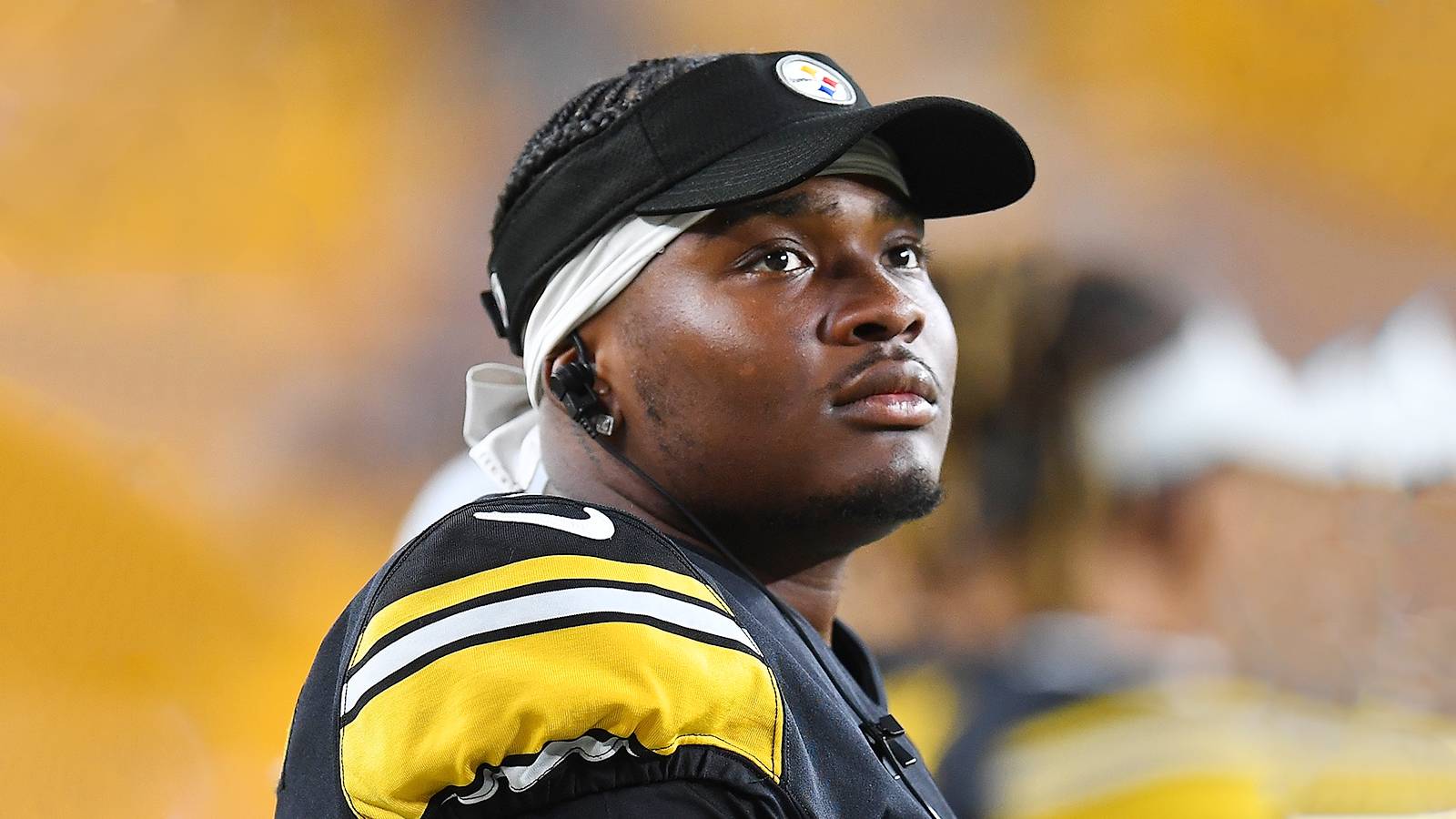 Dwayne Haskins #3 of the Pittsburgh Steelers looks on during the game against the Detroit Lions