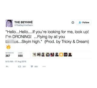 Possible album lyrics... - The Beyhive – who can always be counted on when it comes to this – posted lyrics of a possible The-Dream and Tricky production.(Photo: The Bey Hive Team via Twitter)