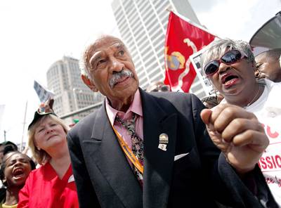 Victory! - Veteran Detroit Rep. John Conyers almost didn't make it onto the ballot because of questions about the validity of his petitions to qualify for the August primary. But as expected, he triumphed over challenger Horace Sheffield in his bid for a 26th term in Congress.  (Photo: Joshua Lott/Getty Images)