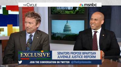 The Beautiful Ones - Senators Rand Paul (R-Kentucky) and Cory Booker (D-New Jersey) have something else in common besides an interest in reforming the criminal justice system. The pair made The Hill political newspaper's 2014 &quot;50 Most Beautiful People&quot; list, with Rand coming ninth and Booker at 44th.   (Photo: The Cycle via MSNBC)