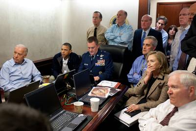 &quot;Justice Has Been Done&quot; - Obama, Biden and members of their national security team receive an update on the mission against Osama bin Laden in the Situation Room of the White House on May 1, 2011. &quot;[As] a country, we will never tolerate our security being threatened, nor stand idly by when our people have been killed. We will be relentless in defense of our citizens and our friends and allies.&nbsp; We will be true to the values that make us who we are. And on nights like this one, we can say to those families who have lost loved ones to al Qaeda’s terror: Justice has been done,&quot; Obama said when he announced that bin Laden was dead. (Photo: Pete Souza/Official White House Photo)&nbsp;