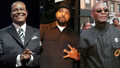 AmeriKKKa's Most Wanted - After leaving N.W.A., a lot of Ice Cube's raps became revolutionary and addressed serious issues affecting Black people. A lot of this had to do with him becoming a Muslim and being guided by Minister Louis Farrakhan and Dr. Khalid Muhammad. A major turning point in Cube's life, this altering transformation can not be skipped over.&nbsp;(Photos from left: AP Photo/Paul Beaty, Bennett Raglin/BET/Getty Images, Spencer Platt/Newsmakers via Getty Images)
