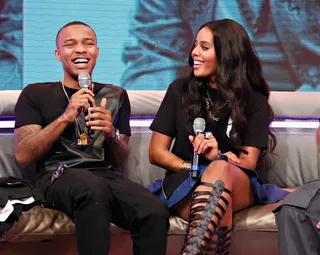 Straight Cheesing - Hosts Bow Wow and Angela Simmons interview rapper Fat Joe. (Photo:&nbsp; Cindy Ord/BET/Getty Images for BET)