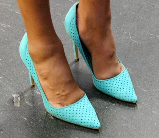 Patton in Polka Dots - Paula Patton's shows off her robin's egg blue shoes while at 106.(Photo: Bennett Raglin/Getty Images for BET)