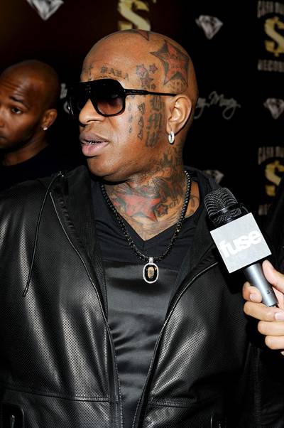 Birdman - Birdman let us know he was a 5 Star G in 2007 and put a bright red five star on his head to back it up. He's been rounding out the rest of his face with &quot;Rich Gang,&quot; &quot;GTV&quot; and &quot;TRUKFIT&quot; tattoos.(Photo: Amanda Edwards/Getty Images)