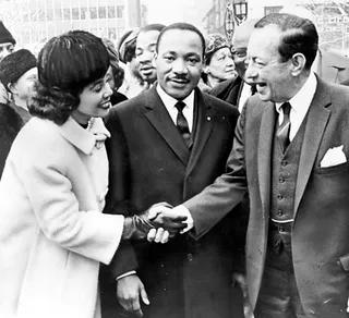 King Travels to the North - Martin Luther King looks on as wife Coretta Scott King greets New York City Mayor Robert Wagner in 1964.(Photo: Courtesy of The Library of Congress)