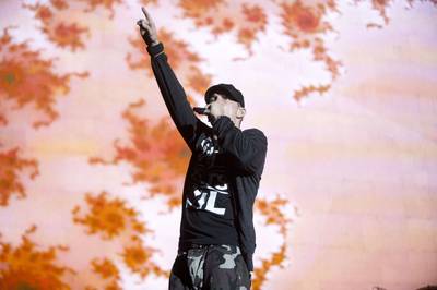 &quot;Brainless&quot; - Live drums and an upbeat piano melody make the track move as&nbsp;Eminem recounts more painful childhood memories rapping, &quot;If you had a brain you'd be dangerous / I guess it pays to be brainless / Mama I'ma grow to be famous / And be a pain in the anus,&quot; raps Shady.(Photo: Rob Loud/Getty Images)