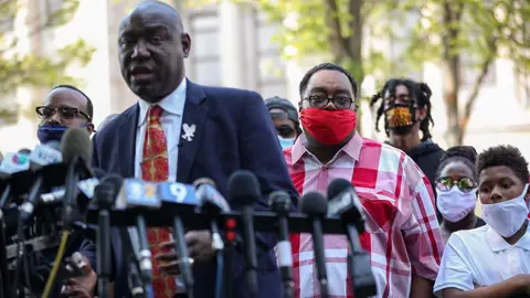 WISCONSIN, USA - AUGUST 25: Attorney Benjamin Crump speaks as family members of Jacob Blake hold press conference in front of the Kenosha County Courthouse in Kenosha, Wisconsin, United States on August 25, 2020. (Photo by Tayfun Coskun/Anadolu Agency via Getty Images)
