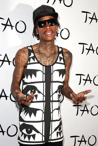 You Can't See Me - Rapper Wiz Khalifa arrives at Worship Thursdays — held at TAO Nightclub in Las Vegas — for a special performance.&nbsp;(Photo: Judy Eddy/WENN.com)
