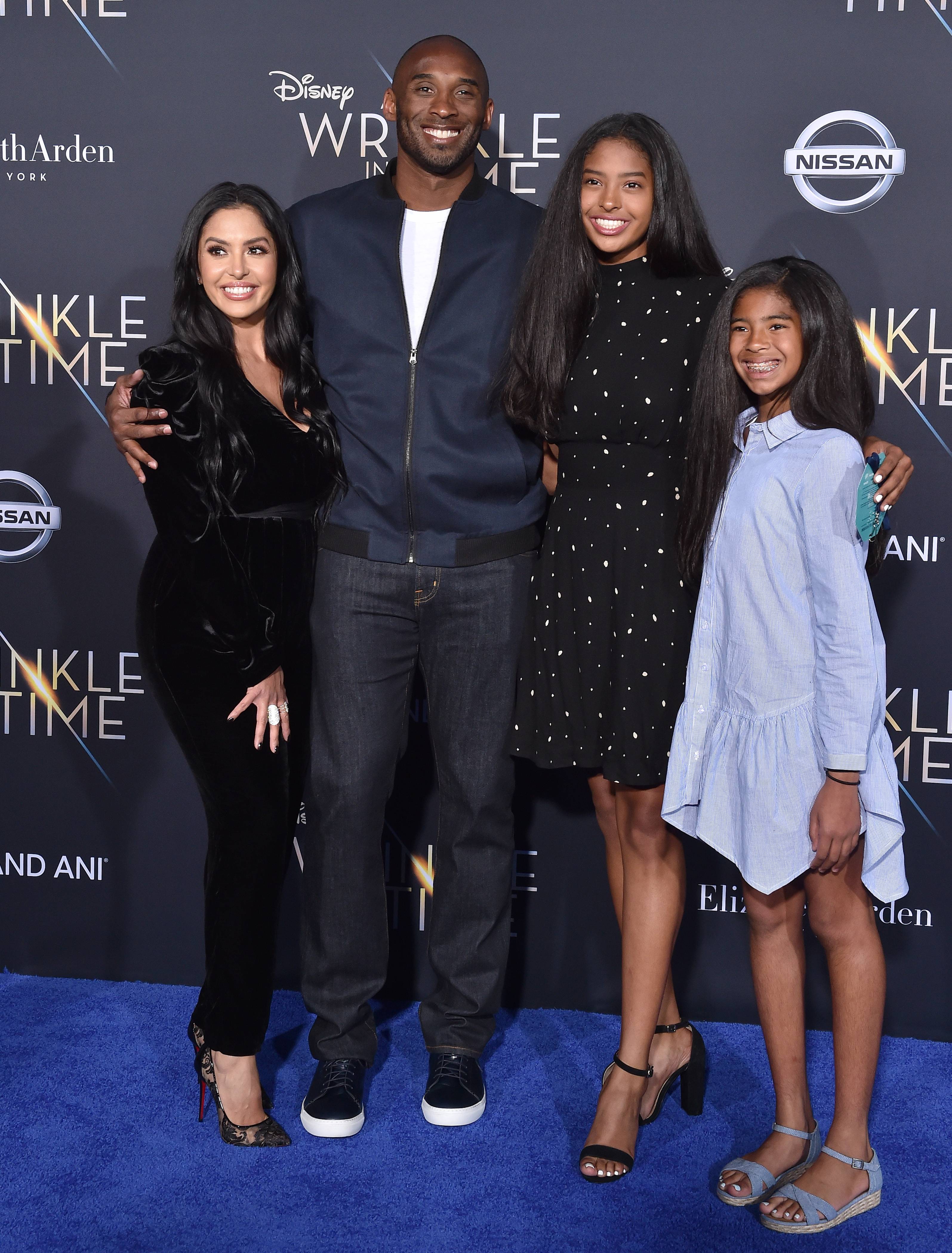 LOS ANGELES, CA - FEBRUARY 26:  (L-R) Vanessa Laine Bryant, former NBA player Kobe Bryant, Natalia Diamante Bryant and Gianna Maria-Onore Bryant arrive at the premiere of Disney's 'A Wrinkle In Time' at El Capitan Theatre on February 26, 2018 in Los Angeles, California.  (Photo by Axelle/Bauer-Griffin/FilmMagic)