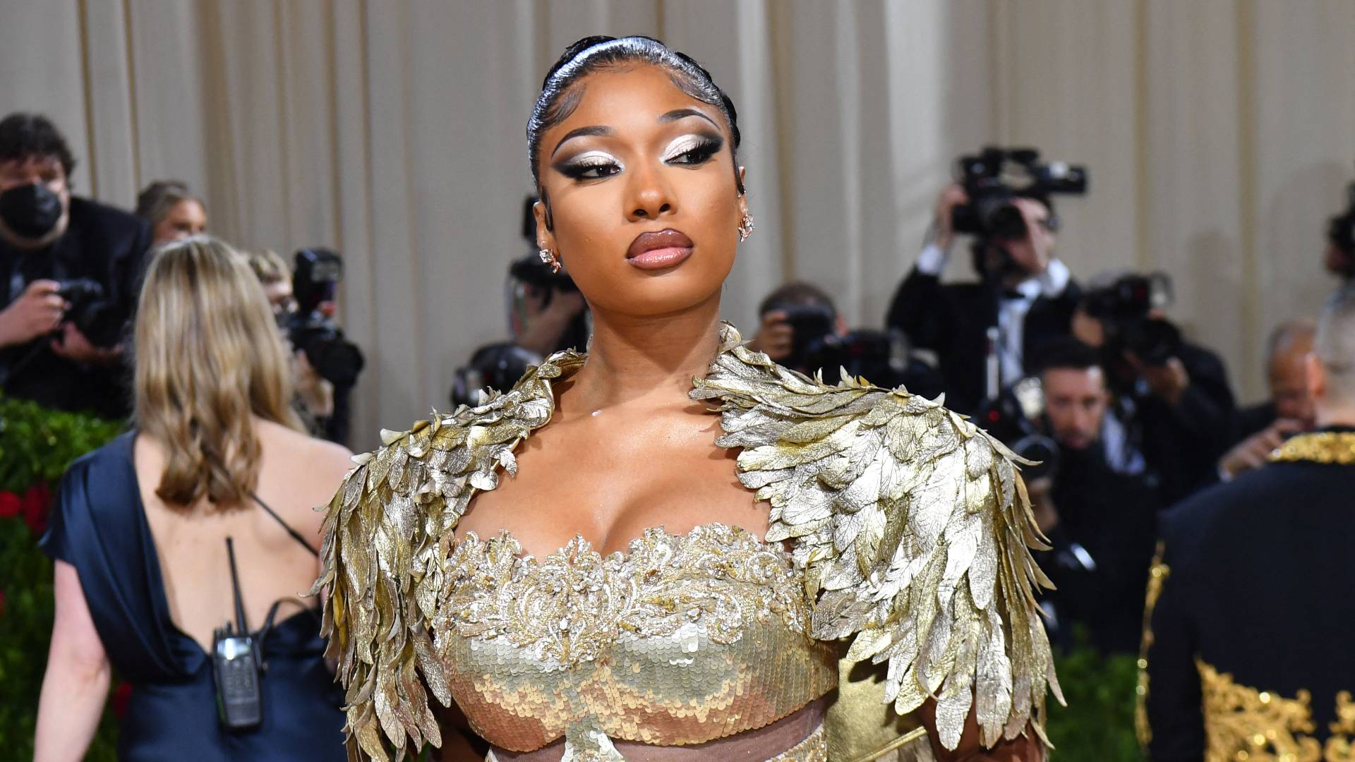 Megan Thee Stallion arrives for the 2022 Met Gala at the Metropolitan Museum of Art on May 2, 2022, in New York. - The Gala raises money for the Metropolitan Museum of Art's Costume Institute. The Gala's 2022 theme is "In America: An Anthology of Fashion". 