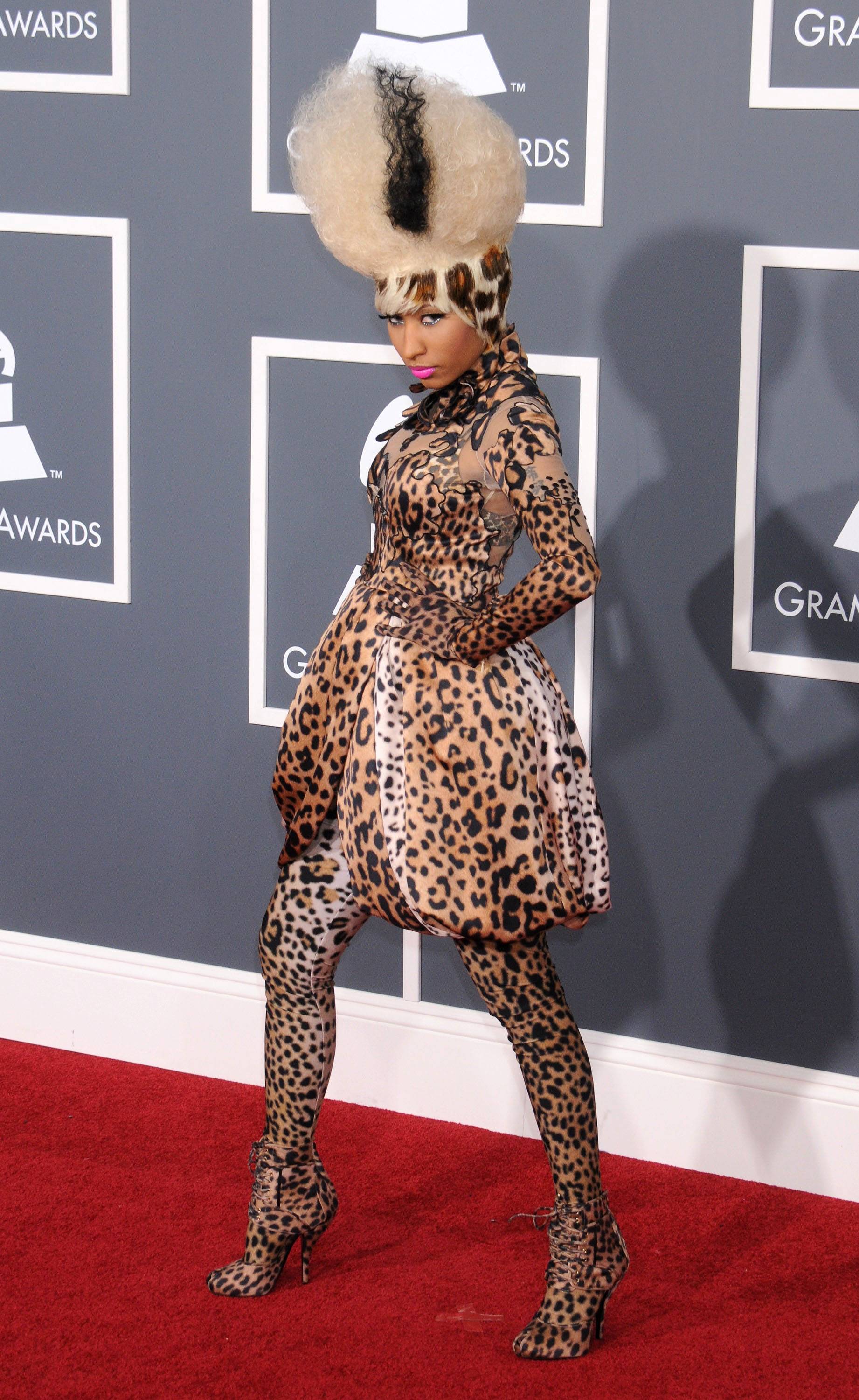 Nicki Minaj - This one was a high-risk miss. Head-to-toe leopard can work. With a little black wig in a pixie cut or a short, blunt bob, this would have been a statement look. But the Cruella de Vil pouf and leopard-spotted wig put it beyond statement and into caricature. Maybe that's what she was going for?Gregg DeGuire/PictureGroup