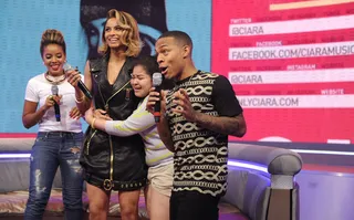 Wowzers! - Bow Wow brings a hysterical Ciara fan to the stage to hug the beautiful Ciara.(Photo: John Ricard / BET)
