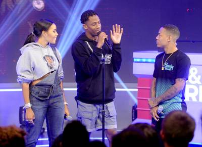 Travi$ Got Bars - Hosts Bow Wow and Angela Simmons give Travi$ Scott the opportunity to show what he calls a Hot 16 on 106.(Photo:&nbsp; John Ricard/BET/Getty Images for BET)