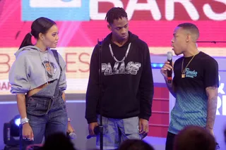 Can We Get a Few Bars? - Bow Wow and Angela Simmons ask Travi$ Scott to bless the audience with a few bars on 106.&nbsp;(Photo:&nbsp; John Ricard/BET/Getty Images for BET)