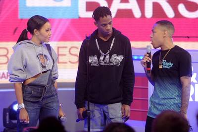 Can We Get a Few Bars? - Bow Wow and Angela Simmons ask Travi$ Scott to bless the audience with a few bars on 106.&nbsp;(Photo:&nbsp; John Ricard/BET/Getty Images for BET)
