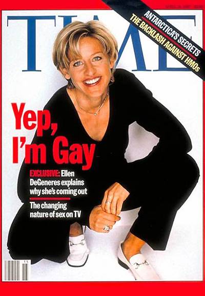 About Time - Ellen Degeneres&nbsp;certainly earned her stripes to become one of today's most celebrated household names. When this cover came out, female homosexuality was simply shocking to the mainstream.(Photo: TIME Magazine, April 1997)