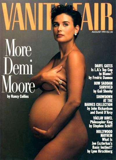 Moore Surprises - What it means to be a woman and a mom is still being debated in the mainstream, and this naked image of Demi Moore being both was too much for some to handle.(Photo: Vanity Fair Magazine, August 1991)