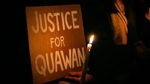 Demonstrators held a vigil at Foley Square in New York City to call for justice for Quawan Charles on November 13, 2020. This comes after the 15-year-old boy went missing in Baldwin, Louisiana and was subsequently found dead in a field, mutilated with cuts and burns on his body. The local sheriff's department told the boy's family that he had drowned. However, Quawan's family says the case has all the markings of a modern-day lynching. (Photo by Karla Ann Cote/NurPhoto via Getty Images)