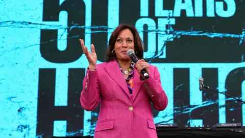U.S. Vice President Kamala Harris delivers remarks at an event celebrating the 50th anniversary of Hip Hop.