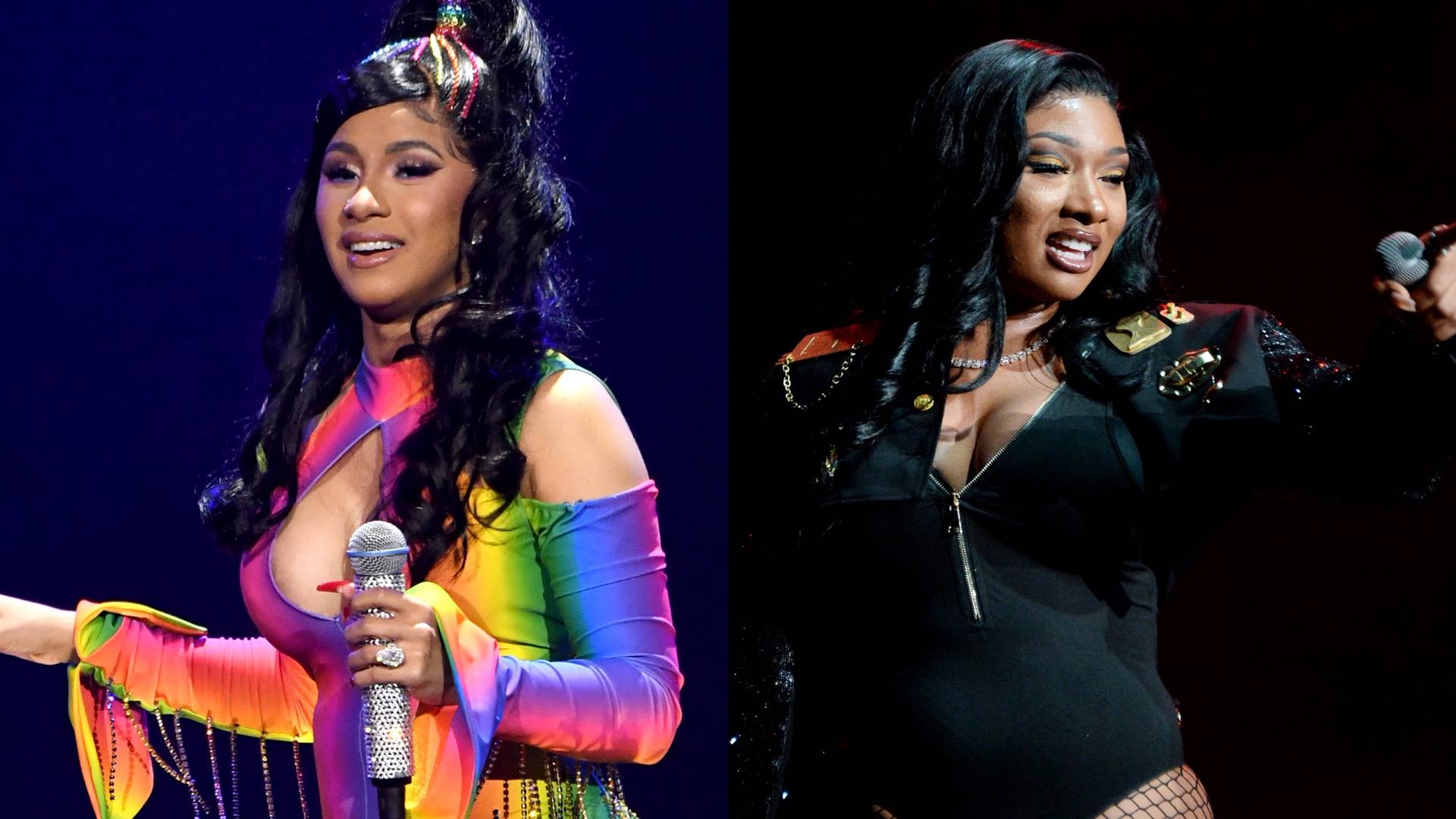 Cardi B and Megan Thee Stallion on BET Buzz 2020.