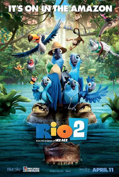 Rio 2: April 11 - Blu, Jewel and their three kids are back in Rio 2. In this adventure, Blu goes beak to beak with a vengeful bird and his own father-in-law. John Leguizamo, Jamie Foxx,&nbsp;will.i.am and Bruno Mars round out the film's all-star voice-actor cast.  (Photo: Twentieth Century FOX)
