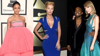 Twitter Reacts to the Grammys - Twitter was abuzz last night during the 57th Grammy Awards celebration. Read on and see what the tweets were talking about during &quot;music's biggest night.&quot;&nbsp;(Photos from left: Jason Merritt/Getty Images, Larry Busacca/Getty Images for NARAS, Larry Busacca/Getty Images for NARAS)