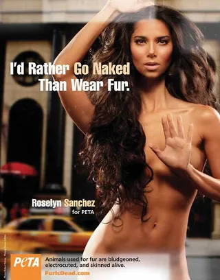 Roselyn Sanchez - Actress Roselyn Sanchez landed her own nude PETA against fur in early 2008. She also urged people not to light fireworks during New Year's Eve because it frightens animals.  (Photo: Courtesy PETA)