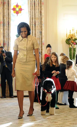 Merry Christmas - First Lady Michelle&nbsp;Obama and first dog Bo unveiled this year's decorations Wednesday. BET.com takes a look at the festivies and how Bo stole the show. — Deborah Creighton SkinnerObama and Bo welcomed military families for the first viewing of the 2012 holiday decorations at the White House.(Photo: REUTERS/Mary F. Calvert)