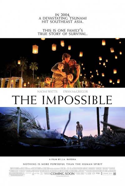 The Impossible: December 21 - The true story of how one family survived the 2004 tsunami. This epic, devastating and uplifting drama balances true-life terror with displays of human courage and kindness. The film stars Ewan McGregor and Naomi Watts.  (Photo: Apaches Entertainment)