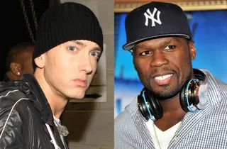 The Real Slim Shady - 50 Cent holds Eminem in high regard and on the same pedestal as his grandparents. &quot;I will never have an argument with him. It doesn't even matter. I put him in a category with my grandparents because he helped me do things that I couldn't do at the moment. He provided me with an opportunity for something I couldn't do myself because I couldn't get over that hurdle [of being black balled].&quot;(Photos from Left to Right: Christopher Polk/Getty Images, Daniel Deme / WENN.com)