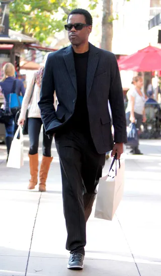A Star in Pinstripes - Chris Rock looks quite dapper in a tailored pinstripe suit as he does some holiday shopping at L.A.'s outdoor shopping mall the Grove. &nbsp;(Photo: Josiah True/ WENN.com)