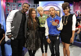 Keyshia Cole and Free Stop By - BET 106 &amp; Park, November 20, 2012. (Photo: John Ricard / BET).