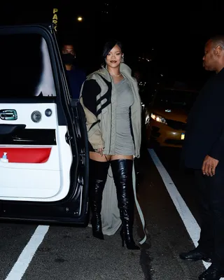 Rihanna pairs double denim with a peekaboo bra for A$AP Rocky date night